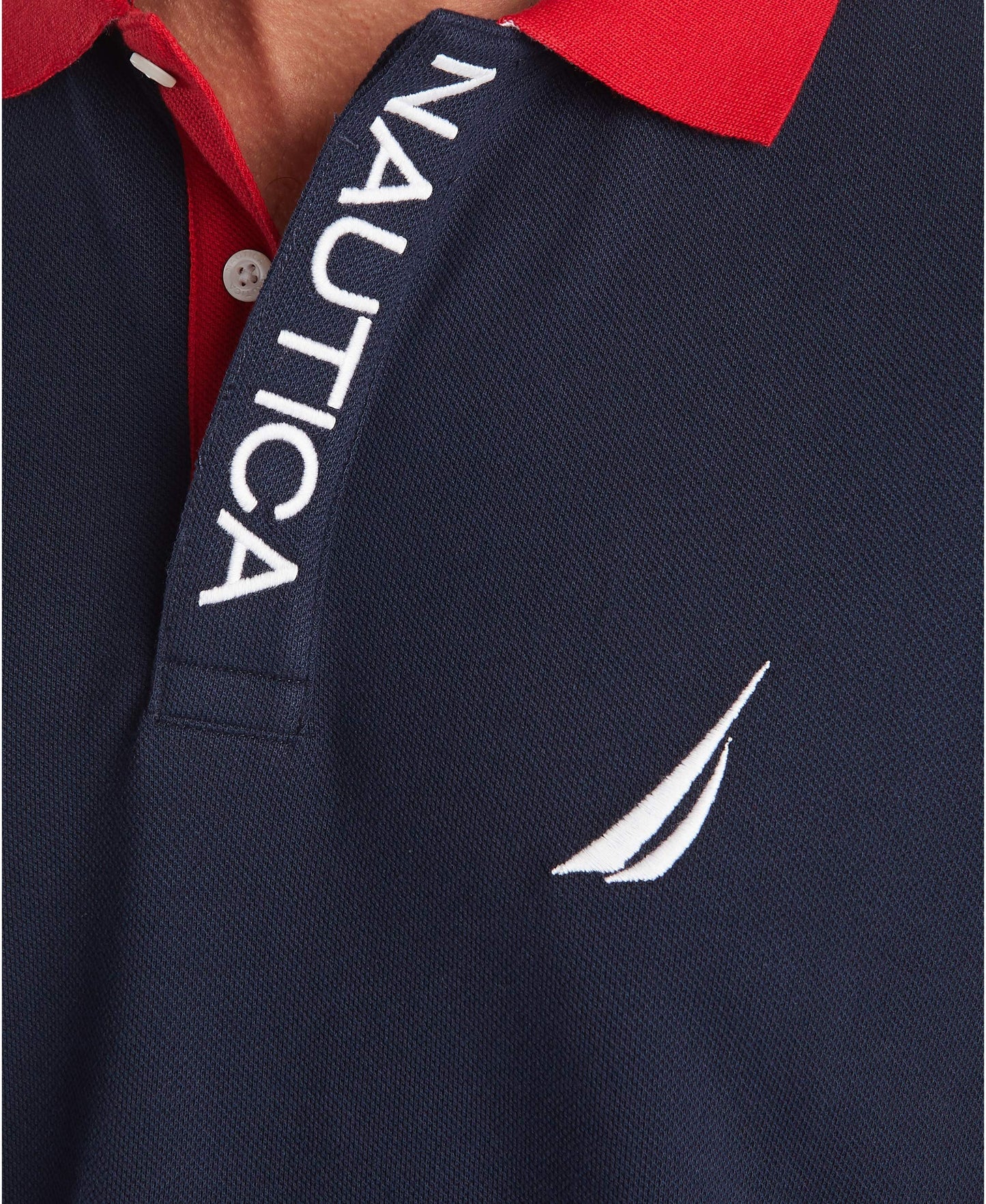 Nautica Men's Short Sleeve Color Block Performance Pique Polo Shirt, Navy, 3X-Large