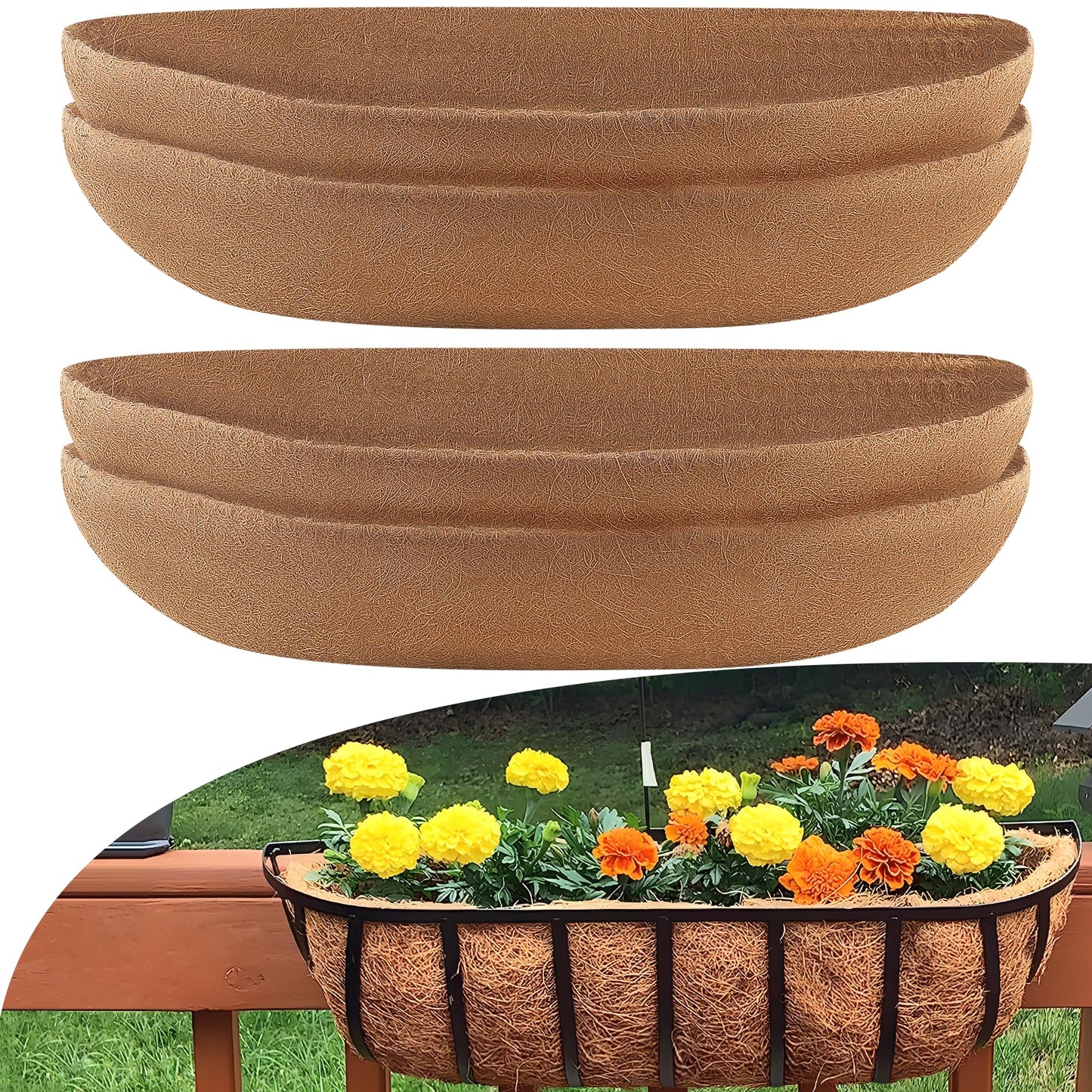 Coco Liners for Planters 24 Inch, 4 Pack Trough Window Box Liners, Coconut Fiber Liners for Planters Flower Baskets Garden Outdoor Plants