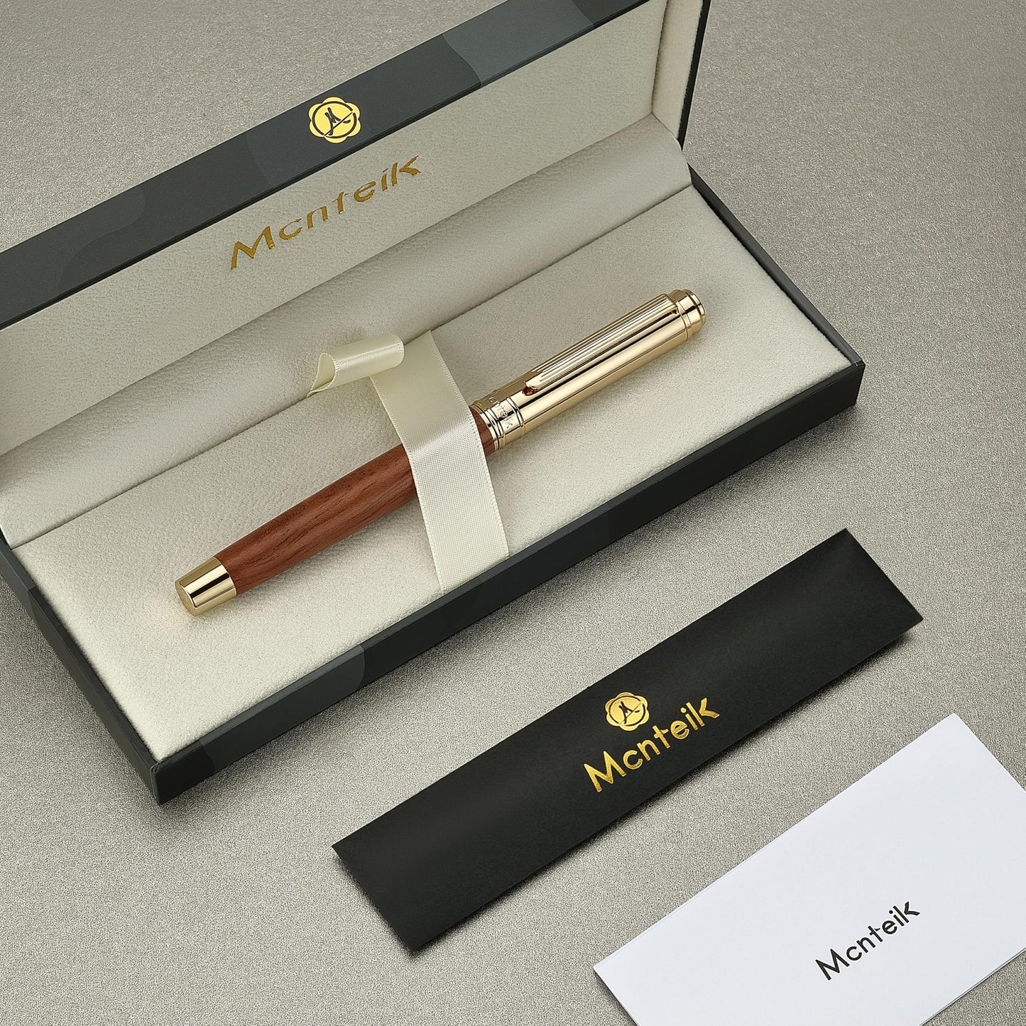 MCNTEIK 316 Luxury Journaling Pen, Nice Natural Wood for Writing, 24K Gold Accents, Schmidt refill, Fancy Rollerball, Gift Set for Men&Women, Executive&Professional Christmas Office, Pens-Rosewood