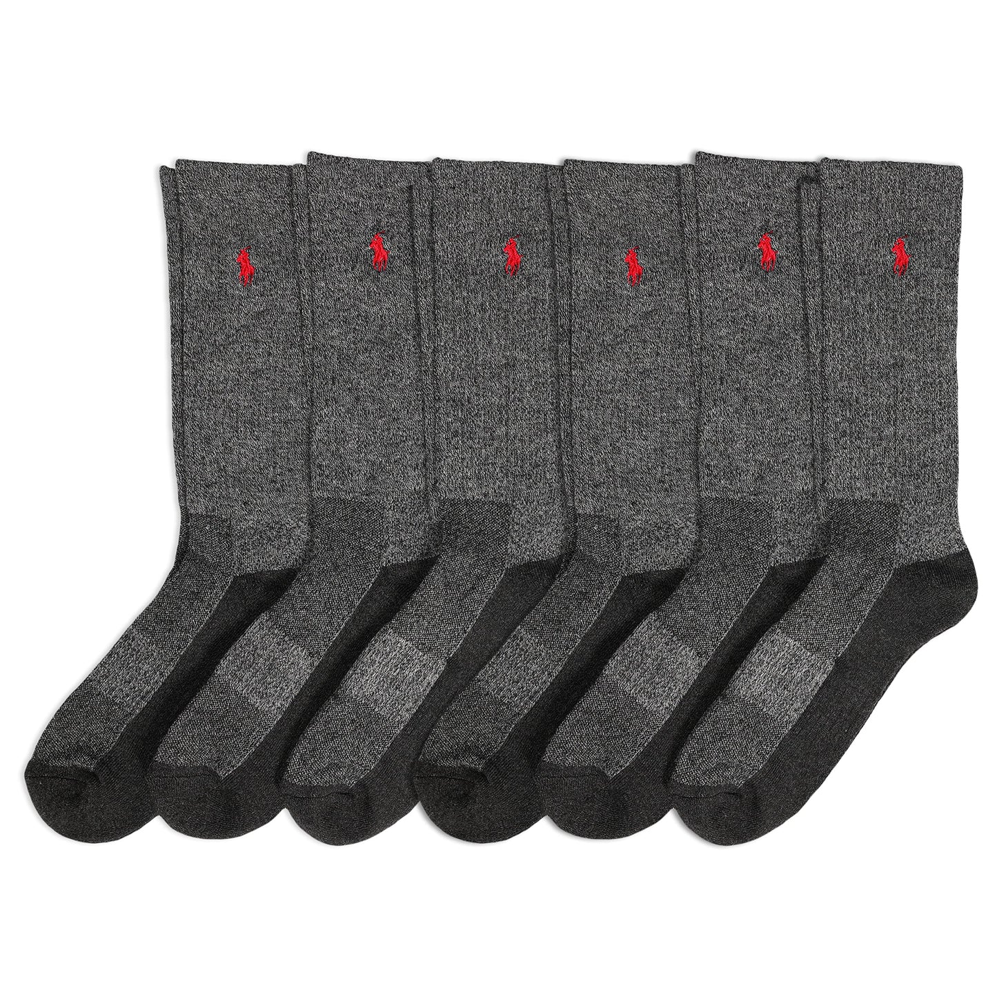 POLO RALPH LAUREN Men's Classic Sport Marled Low Cut Socks - 6 Pair Pack - Breathable Mesh and Arch Support, Gray – Crew, 6-12.5
