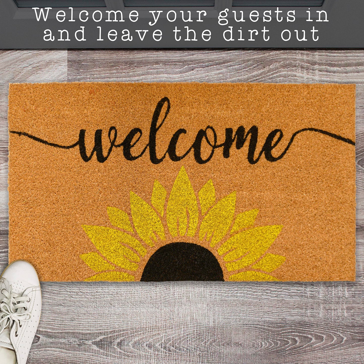 Sunflower Welcome Mat 30x17 Inch, Sunflower Door Mat for Covered Outdoor Area, Spring Doormat w/Non Slip-PVC Backing