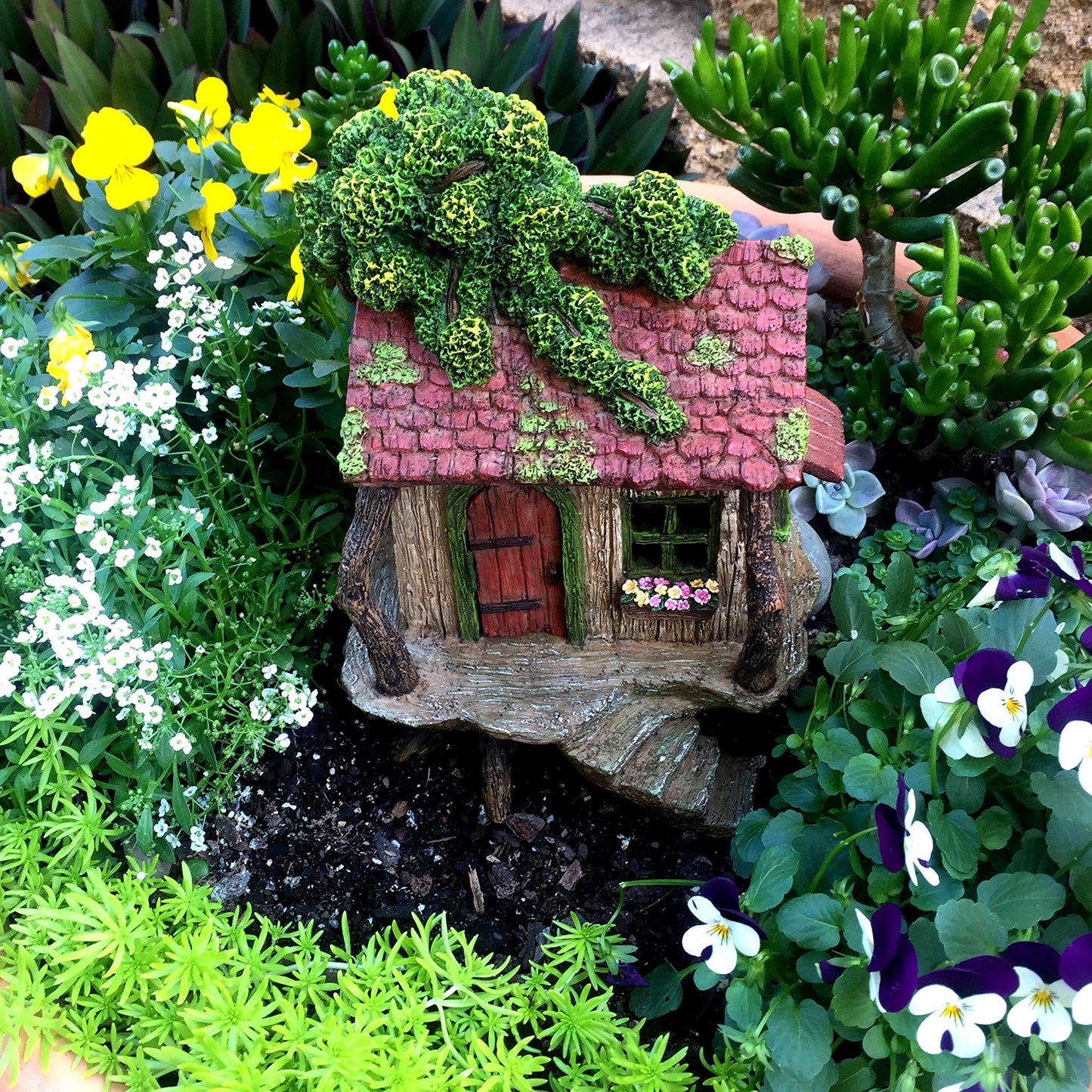 PRETMANNS Fairy Garden House – Fairy House for Outside – 9” High with Door That Opens – Sturdy Fairy Garden Building – Lovely Miniature Garden Accessories Supplies