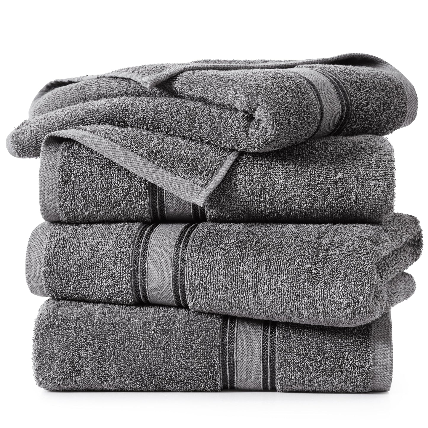 Lane Linen Bath Towels 4 Pack (30" x 60") - Zero Twist 100% Cotton Bathroom Towels, 450 GSM Soft & Aborbent Large Bath Towels, Quick Dry Shower Towels, Oversized Bath Towel Set - Cool Grey