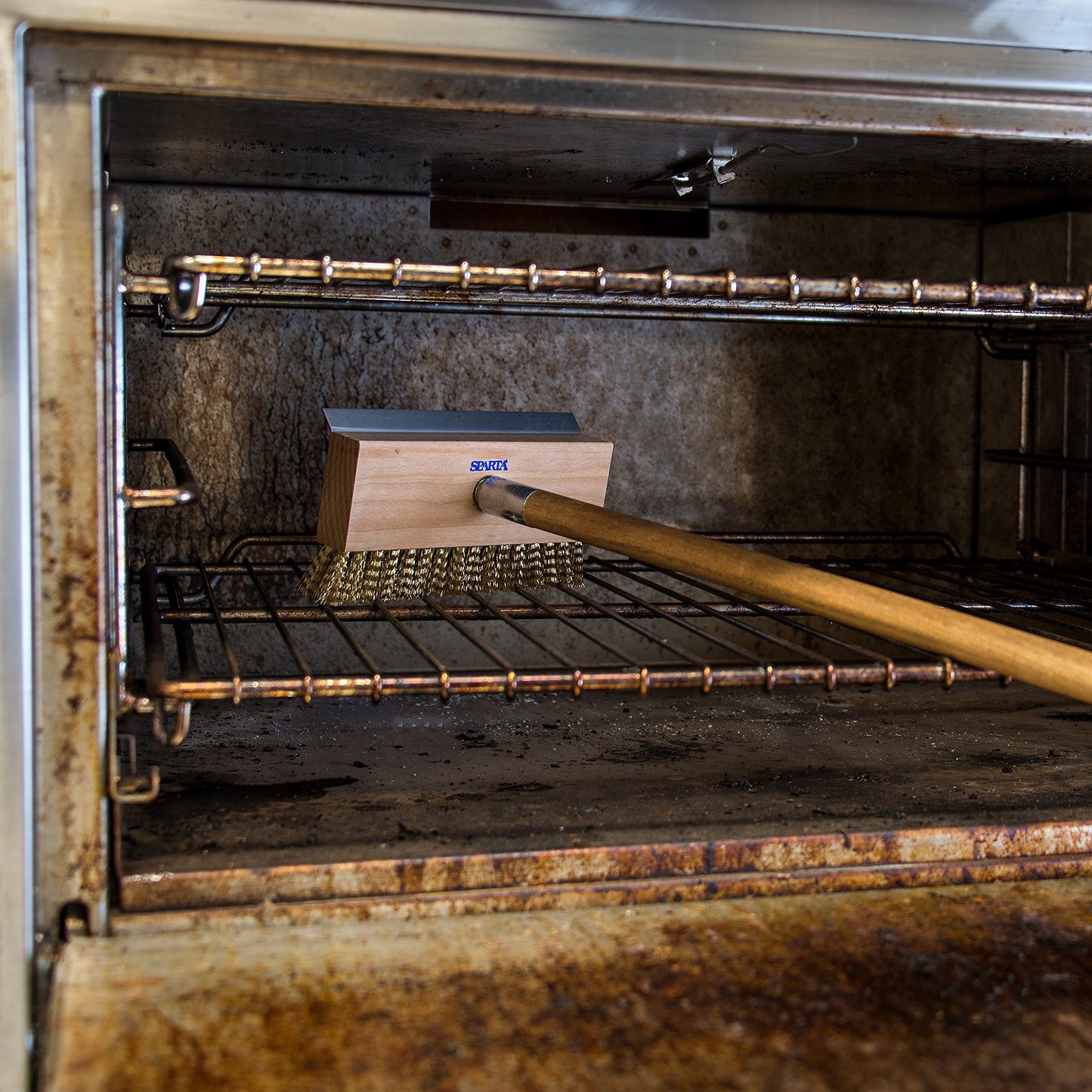 Carlisle FoodService Products Wood Oven Scraper, Oven Brush with Handle, 42 Inches, Brown