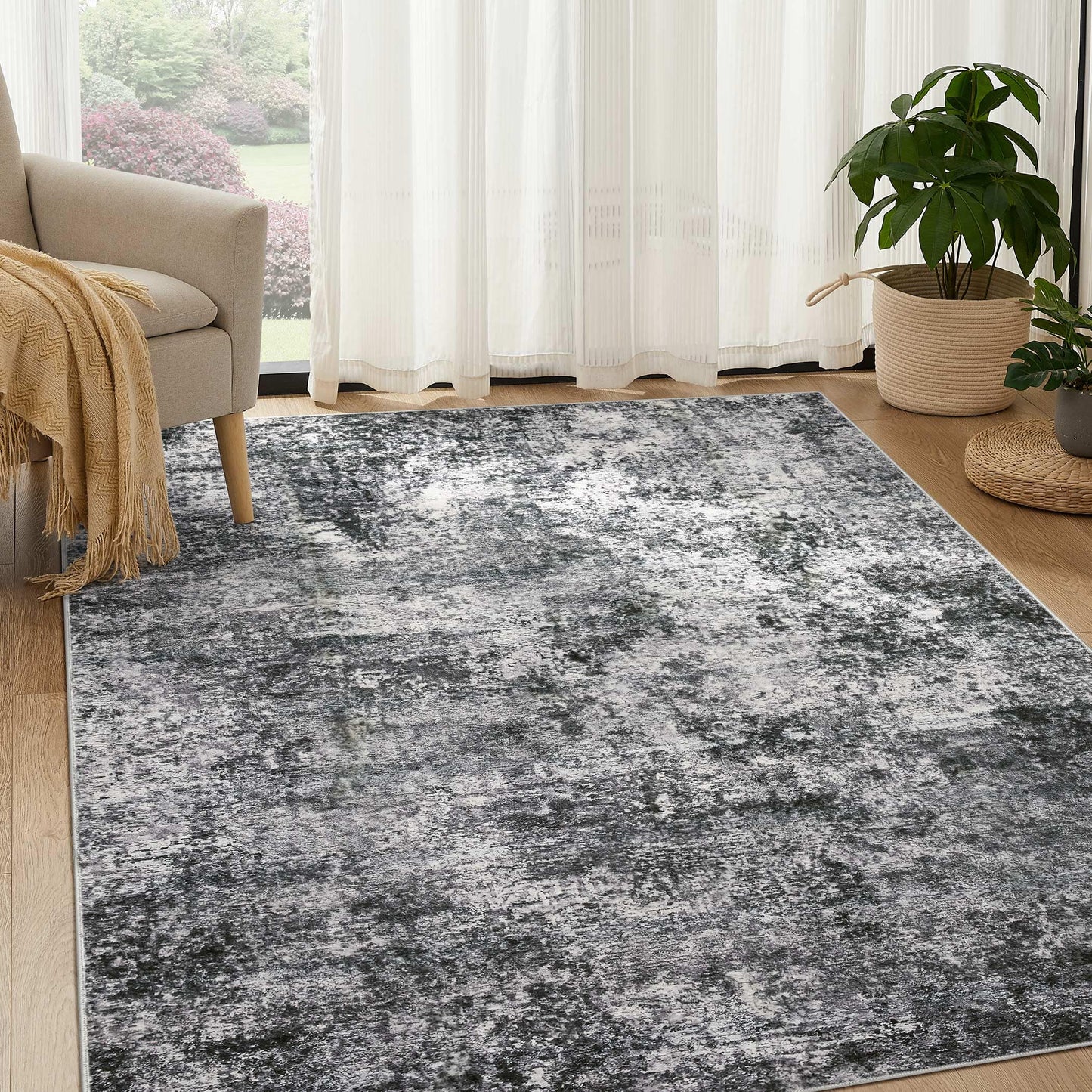 DMOYEST Area Rug Living Room Rugs - 5x7 Large Soft Indoor Neutral Modern Abstract Low Pile Washable Rug Carpet for Bedroom Dining Room Farmhouse Home Office - Grey