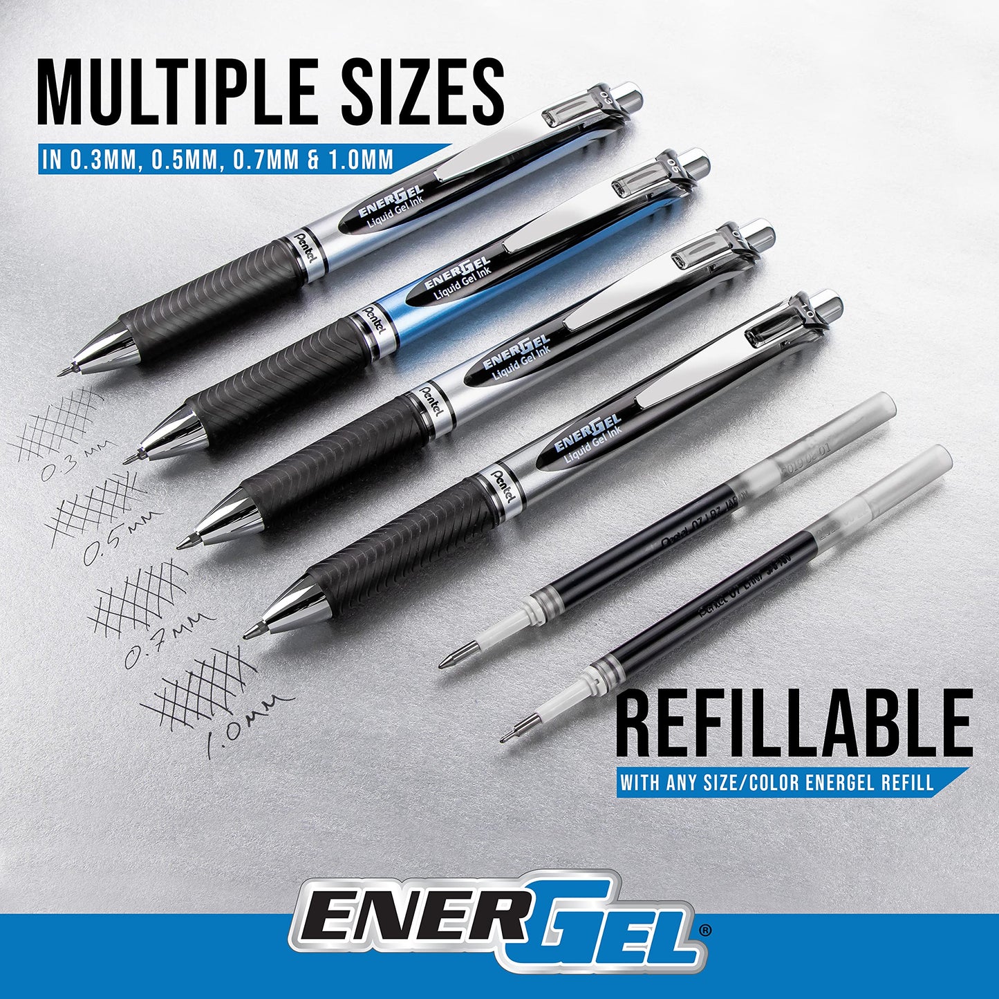 Pentel EnerGel Retractable Liquid Gel Rollerball Pen, Everyday Writing, Office Supplies, School Supplies, 1.0mm Bold Point, Blue Ink, BL80-C, Box of 12