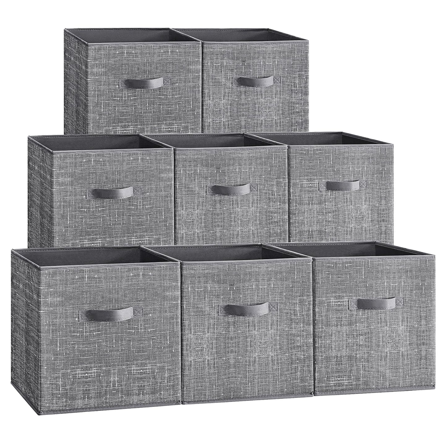SONGMICS Storage Cubes, 33 x 33 x 33 cm Non-Woven Fabric Bins with Double Handles, Set of 8, Closet Organizers for Shelves, Foldable, for Clothes, Cattail Gray UROB833G01