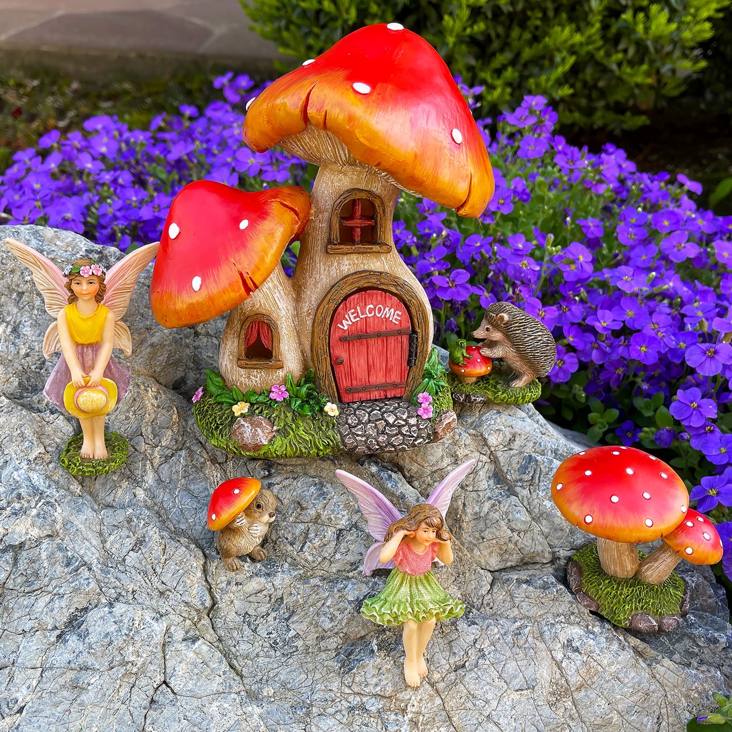 Mood Lab Fairy Garden - Mushroom House Set of 6 pcs - Miniature Figurines & Accessories Kit - for Outdoor or House Decor