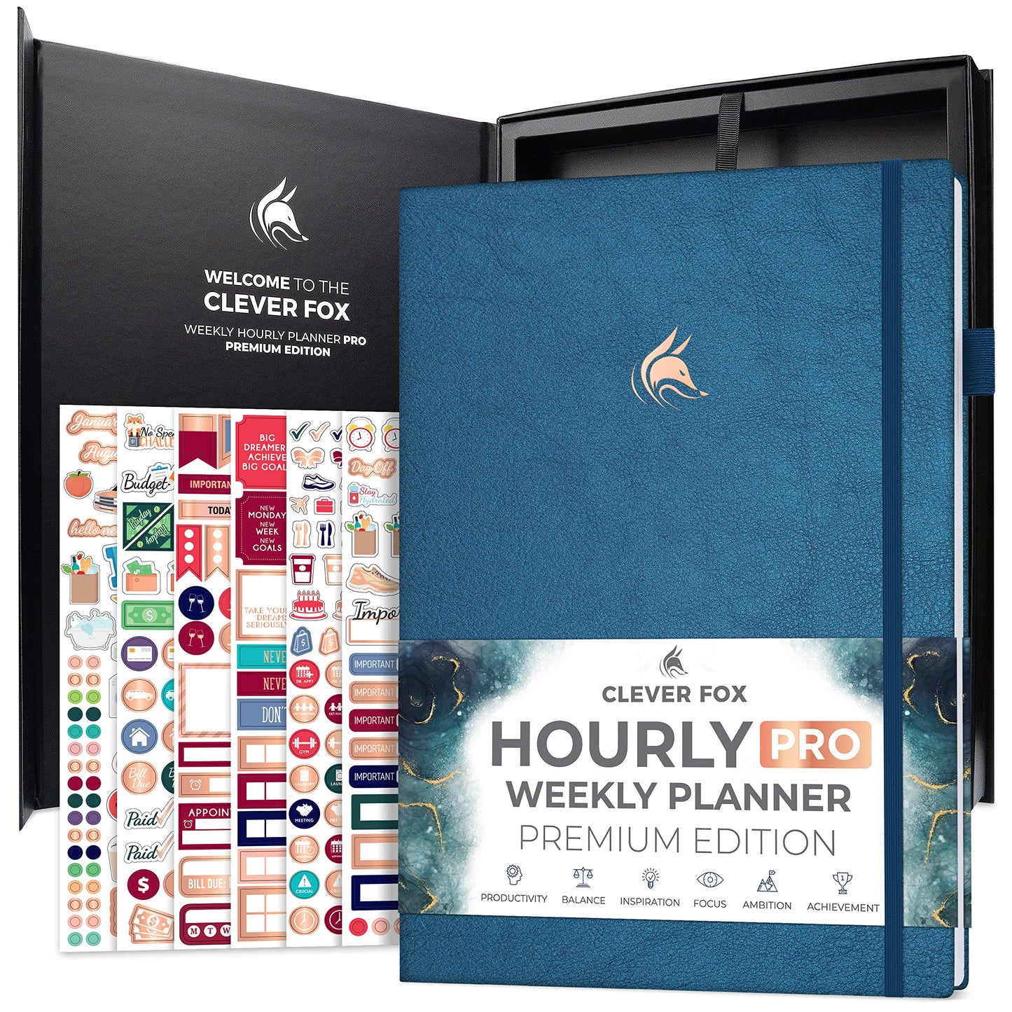 Clever Fox Hourly Planner PRO Premium – Undated Schedule Planner with Daily Time Slots – Personal Organizer Notebook for Time Management – Weekly & Monthly Life Journal, A4 Size - Mystic Blue