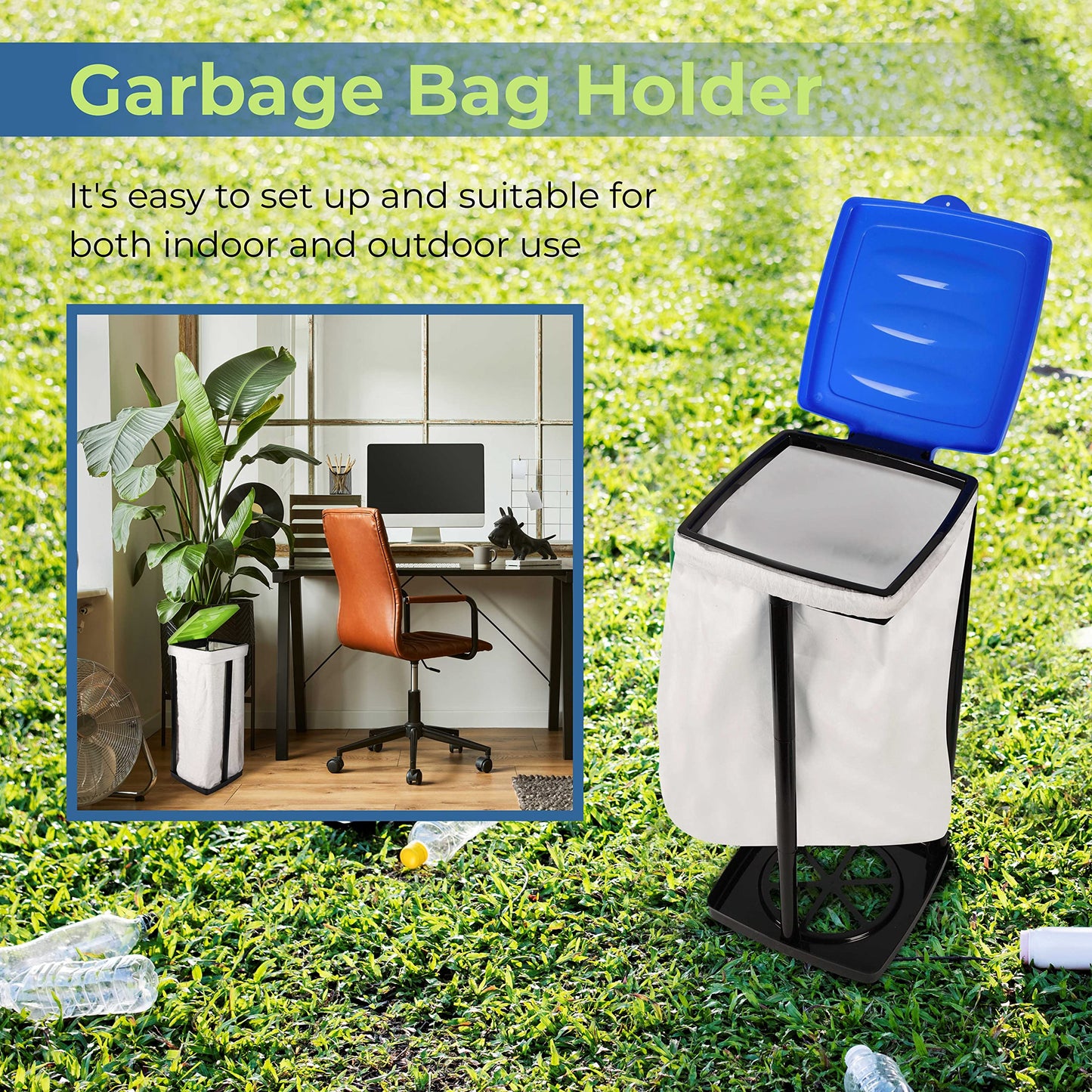 TonGass (Green & Blue, 2-Pack Collapsible Trash Bag Holder, Portable Indoor Outdoor Trashcan Suitable for 13-Gallon Trash Bags, Perfect for Camping Waste Management Solution On The Go