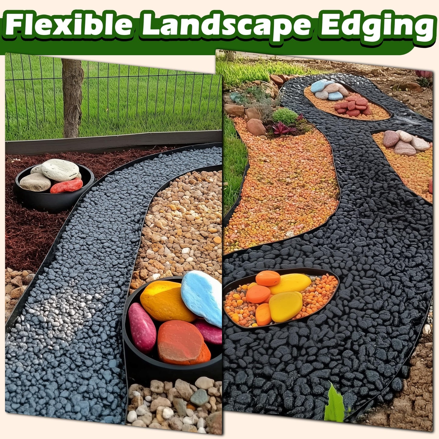 Gardzen Landscape Edging Kit, 40-Foot Long, 3-Inch Tall Garden Edging Border for Flower Beds, Tree Rings, Pathways, Includes 40 Spikes