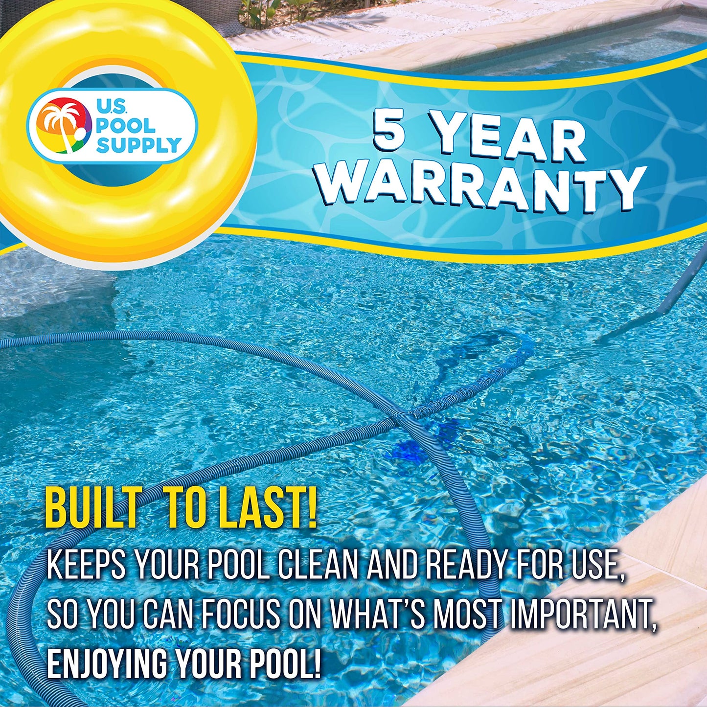 U.S. Pool Supply Pool Vacuum Hose - 1-1/2" x 50' Professional Heavy Duty Pool Hose for Inground, Spiral Wound with Kink-Free Swivel Cuff - Connect to Vacuum Heads, Skimmer, Cleaner, Filter Pump Inlet