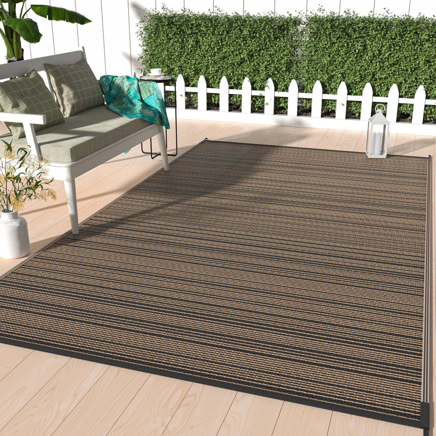 GENIMO Outdoor Rug for Patio Clearance, Reversible Plastic Straw Rugs, Lightweight Waterproof RV Camping Mat for Camper, Balcony, Deck, Backyard, Picnic, Black Brown