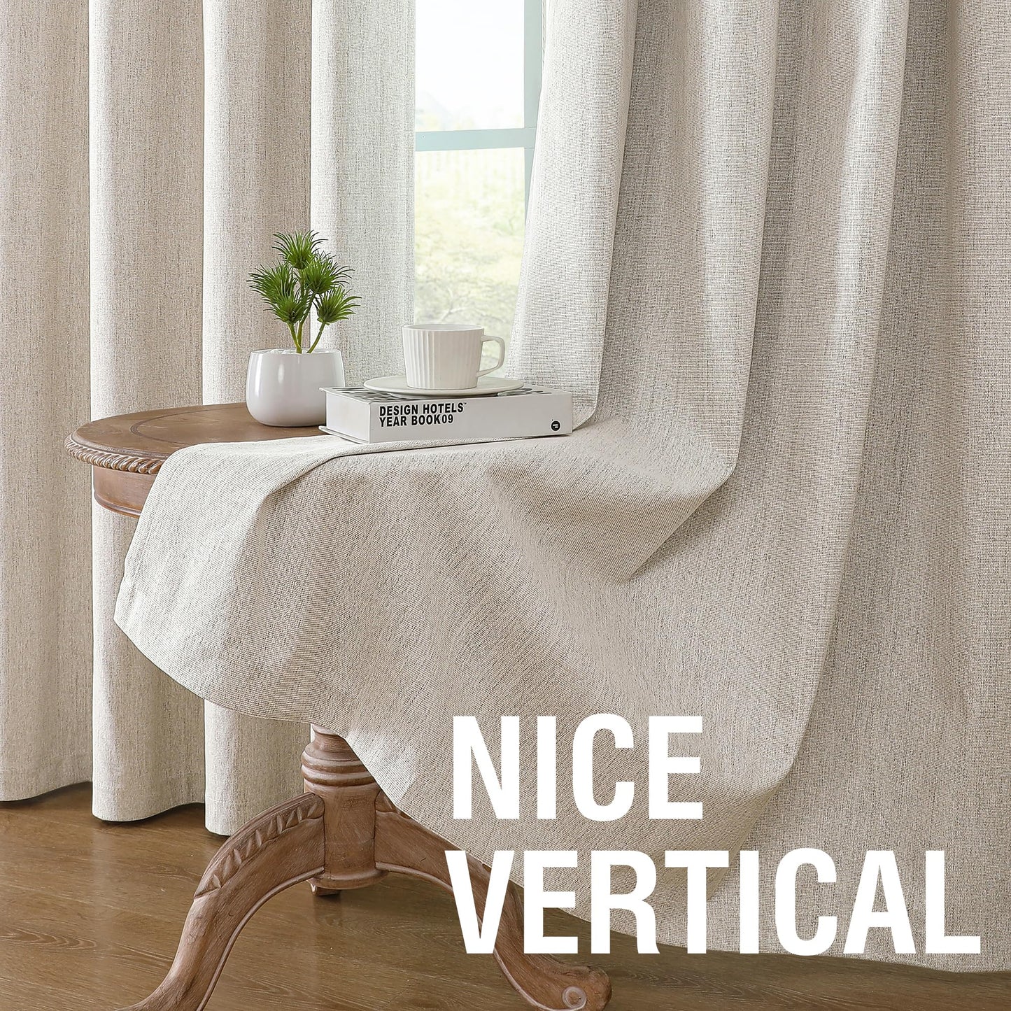 H.VERSAILTEX Chenille Curtains 96 inch Length 2 Panels 100% Blackout Long Drapes for Bedroom Living Room Black Out Darkening Curtain Thermal Insulated Anti-Rust Grommet(52x96 inch, Heather Natural)