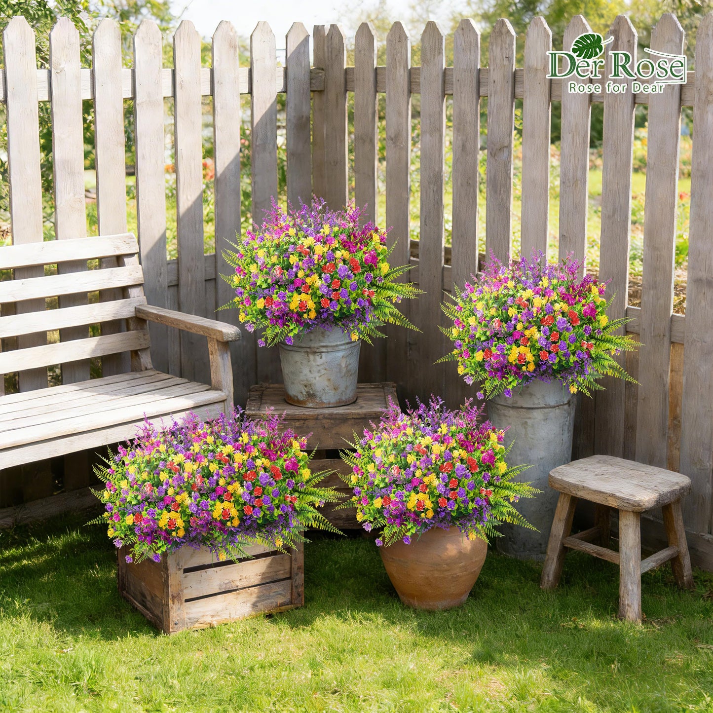 Der Rose 24 Bundles UV Resistant Fake Flowers Artificial Flowers for Outdoors for Garden Patio Porch Window Box Decor