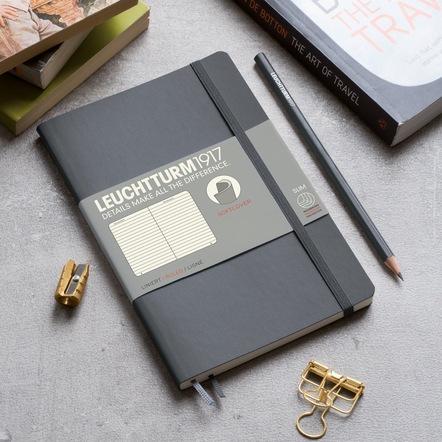 LEUCHTTURM1917 - Notebook Softcover Paperback B6+ - 123 Numbered Pages for Writing and Journaling (Plain, Black)