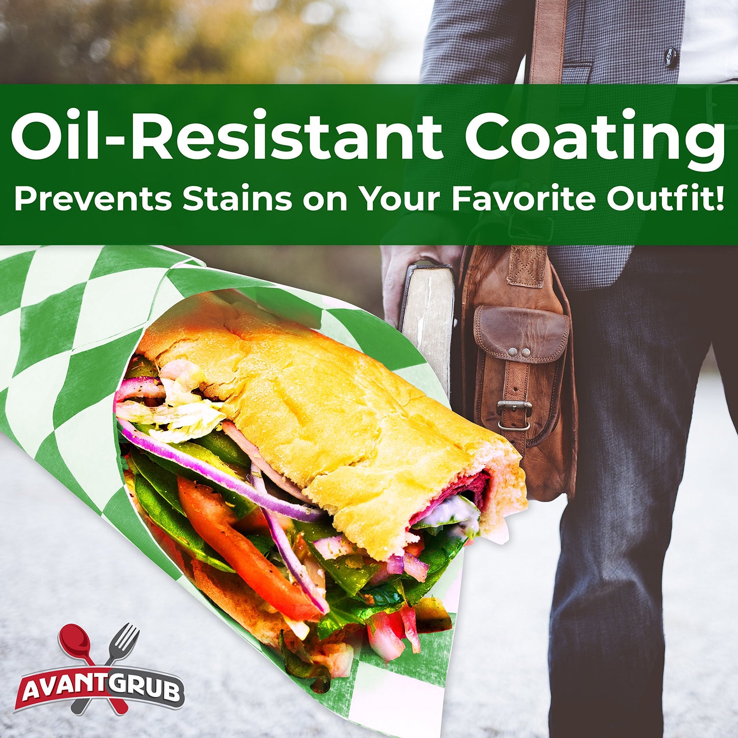 Avant Grub Deli Paper 300 Sheets. Turn Your Backyard Cookout Party into a Special Event with Green & White Checkered Food Wrapping Papers. Grease-Resistant 12x12 Sandwich Wrap Prevents Food Stains!