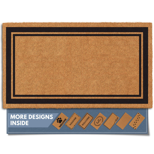 Barnyard Designs Natural Coco Coir Heavy Duty Backing Doormat - Large Cute Non-Slip Front Door Welcome Mat for Outside Entrance or Porch Entry, Brown (43 x 76cm, Border)