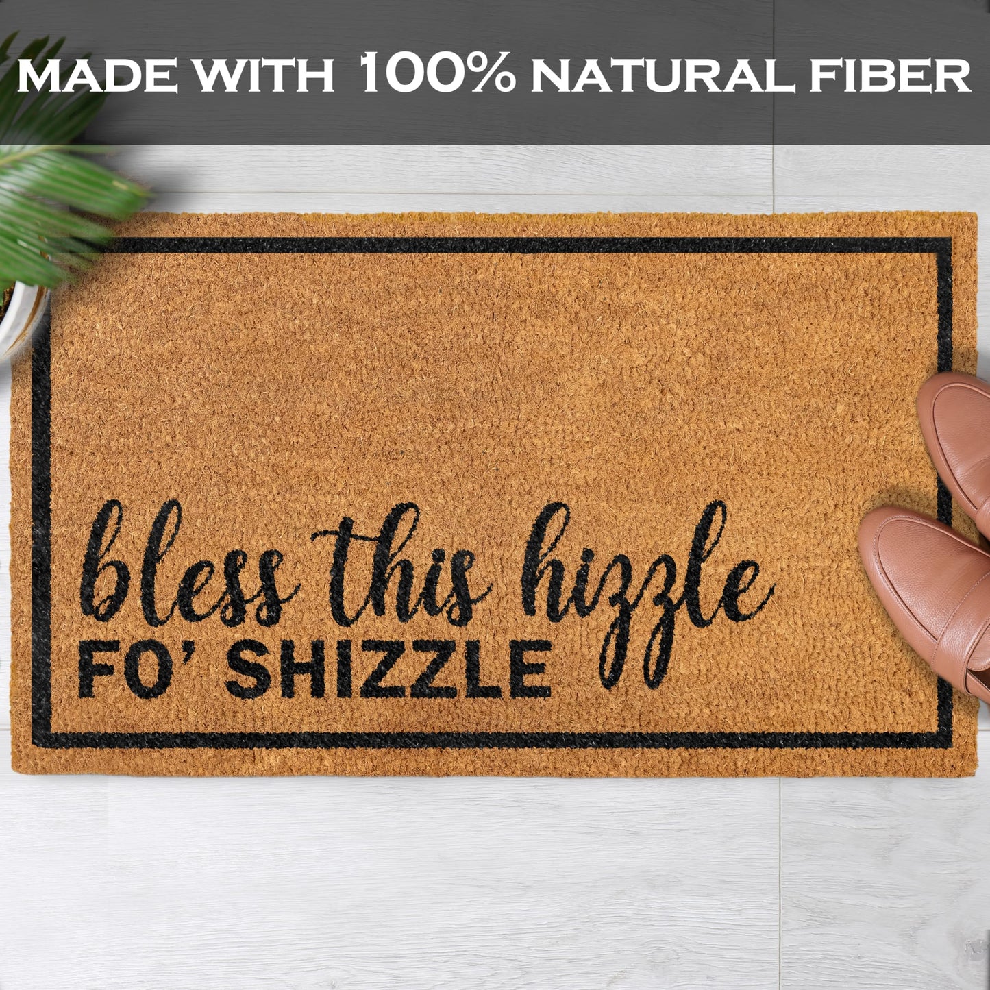 Bless This Hizzle Fo Shizzle Door Mat 30x17 Inch, Funny Doormat for Covered Outside Area, Welcome Mat Coir Decor w/Non-Slip PVC Backing