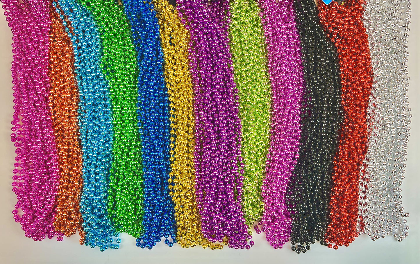 GIFTEXPRESS 144 Pack Mardi Gras Beads Necklaces, Unisex-Adult, Party-Goers, Festival Attendees, Plastic, No Gemstone, Mardi Gras Beads Necklace, 6742051011