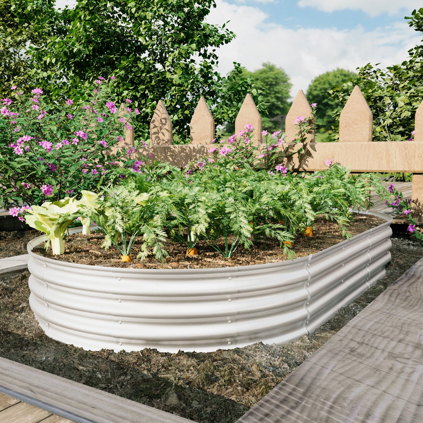 FOUBAM Galvanized Raised Garden Bed Kit, Oval Planters for Outdoor Plants,Galvanized Planter Boxes, Metal Raised Garden Beds Outdoor for Vegetables Flower Herb Patio 8 X 4 X 1 FT