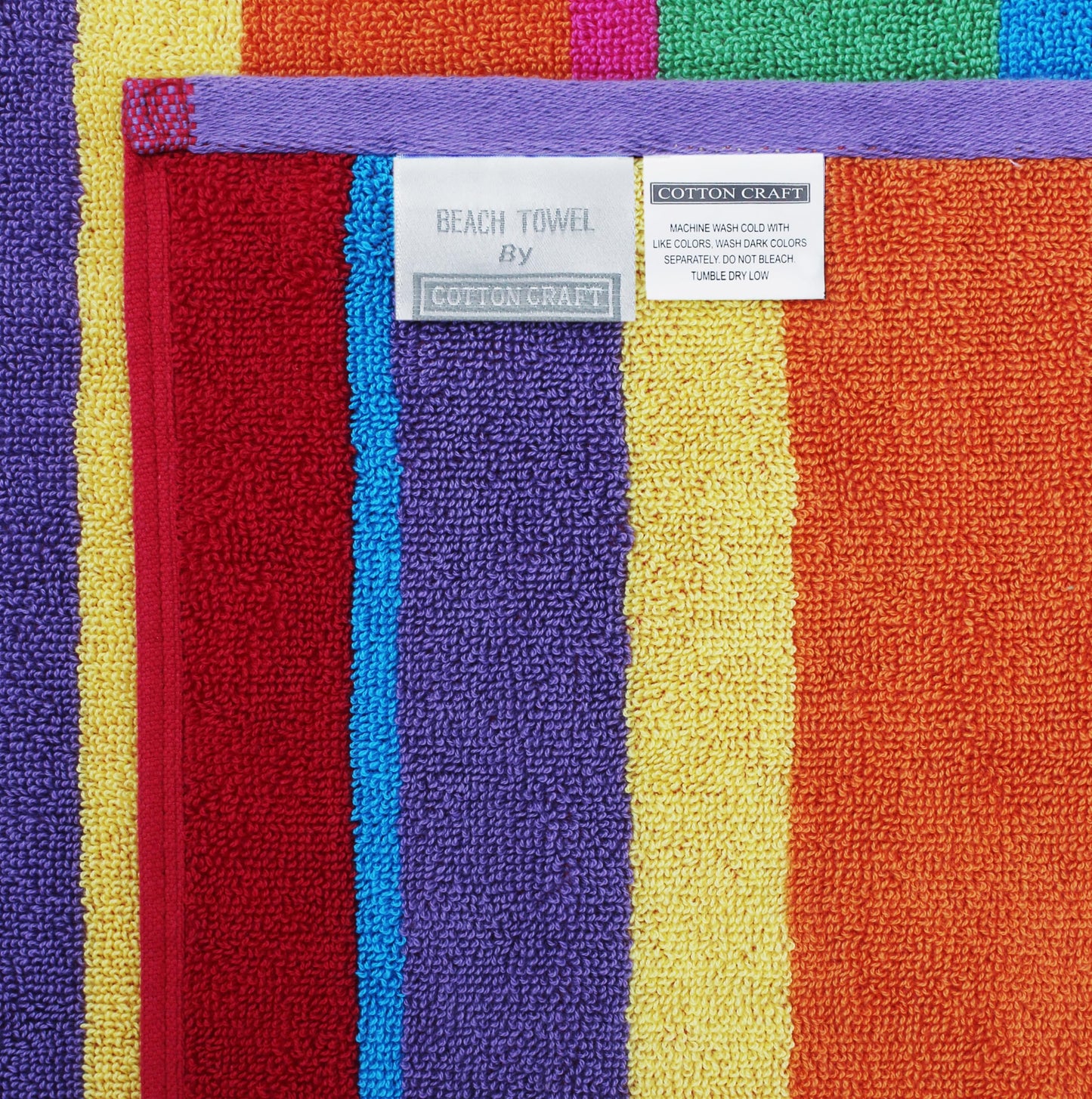 COTTON CRAFT Oversized Beach Towel - 2 Pack 35x70 XL Summer of Siam Towel Set - 100% Cotton Pool Bath Towel - Terry Jacquard Velour 450 GSM Plush Super Soft Absorbent Luxury - Multi Color Stripe