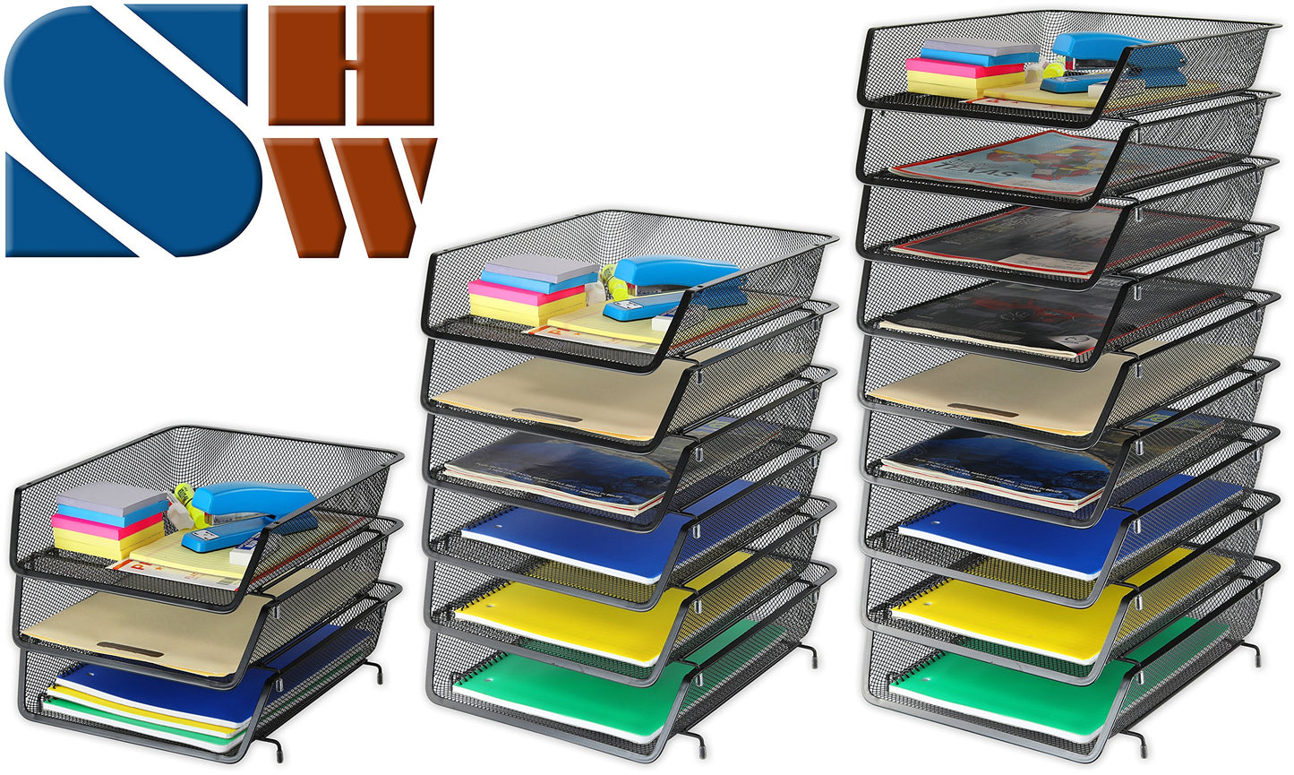 Simple Houseware Stackable Desk File Document Letter Tray Organizer, 3 Packs, Black