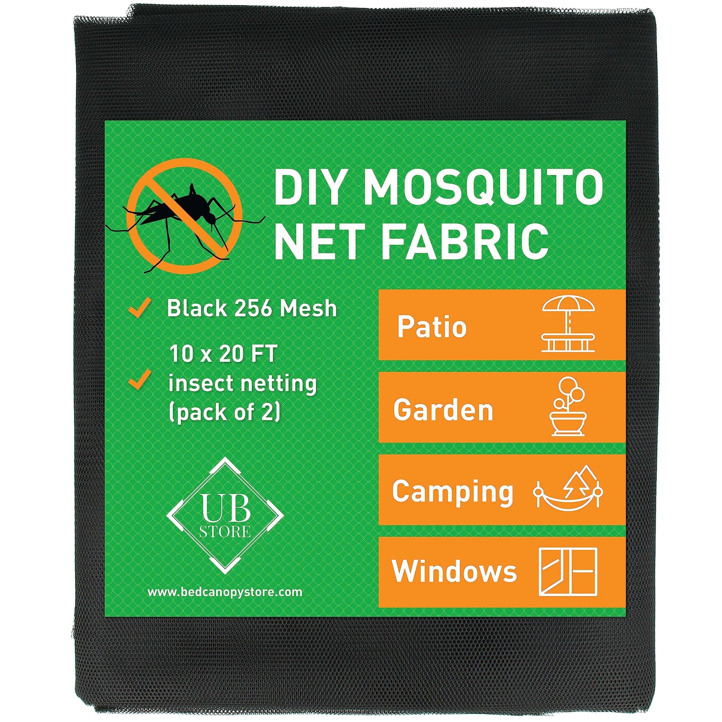 Black DIY Mosquito Net Fabric | 10x20 FT Netting 2 Pack | Insect Cover for Garden, Patio, Outdoor & Windows | Multiple Sizes in Black, White & Green | Mesh Screen Barrier