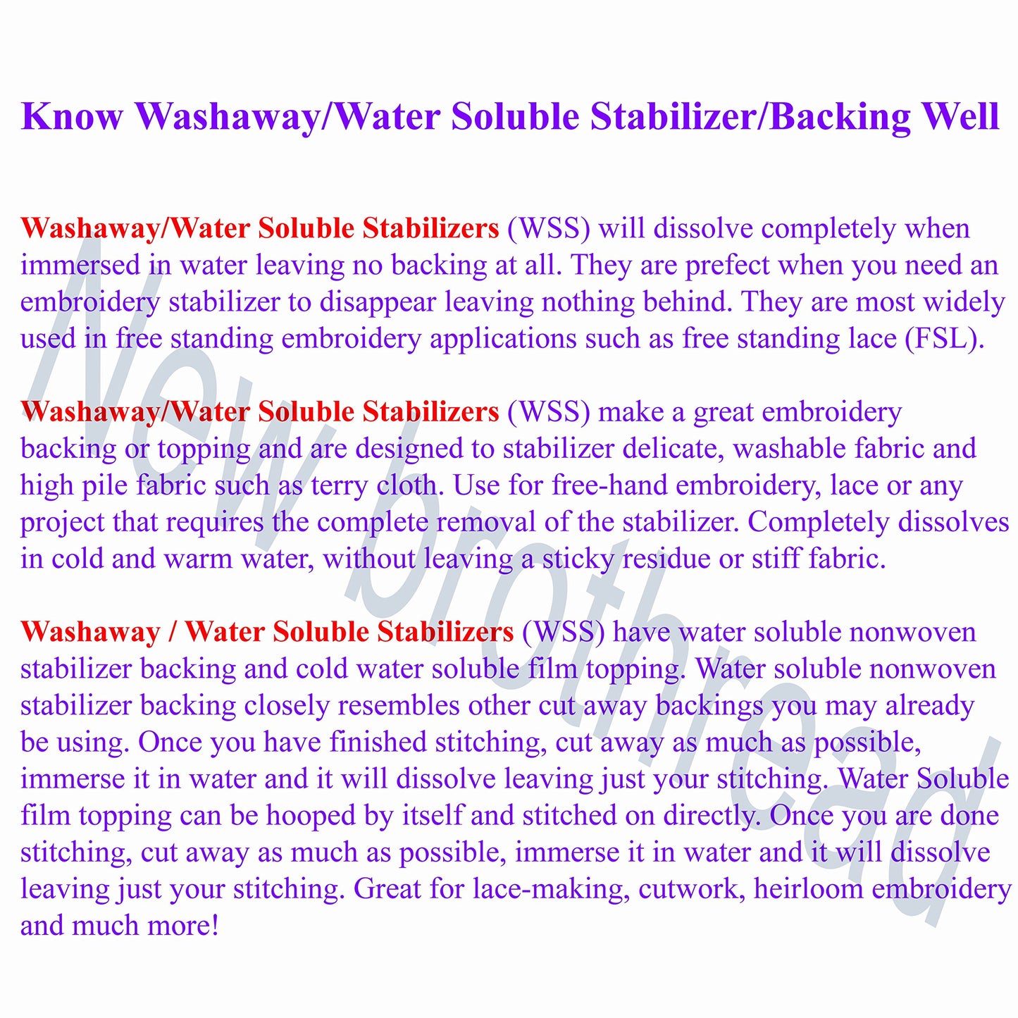 New brothread Wash Away - Water Soluble Machine Embroidery Stabilizer Backing & Topping 12" x 25 Yd roll - Light Weight - Cut into Variable Sizes for Machine Embroidery and Hand Sewing
