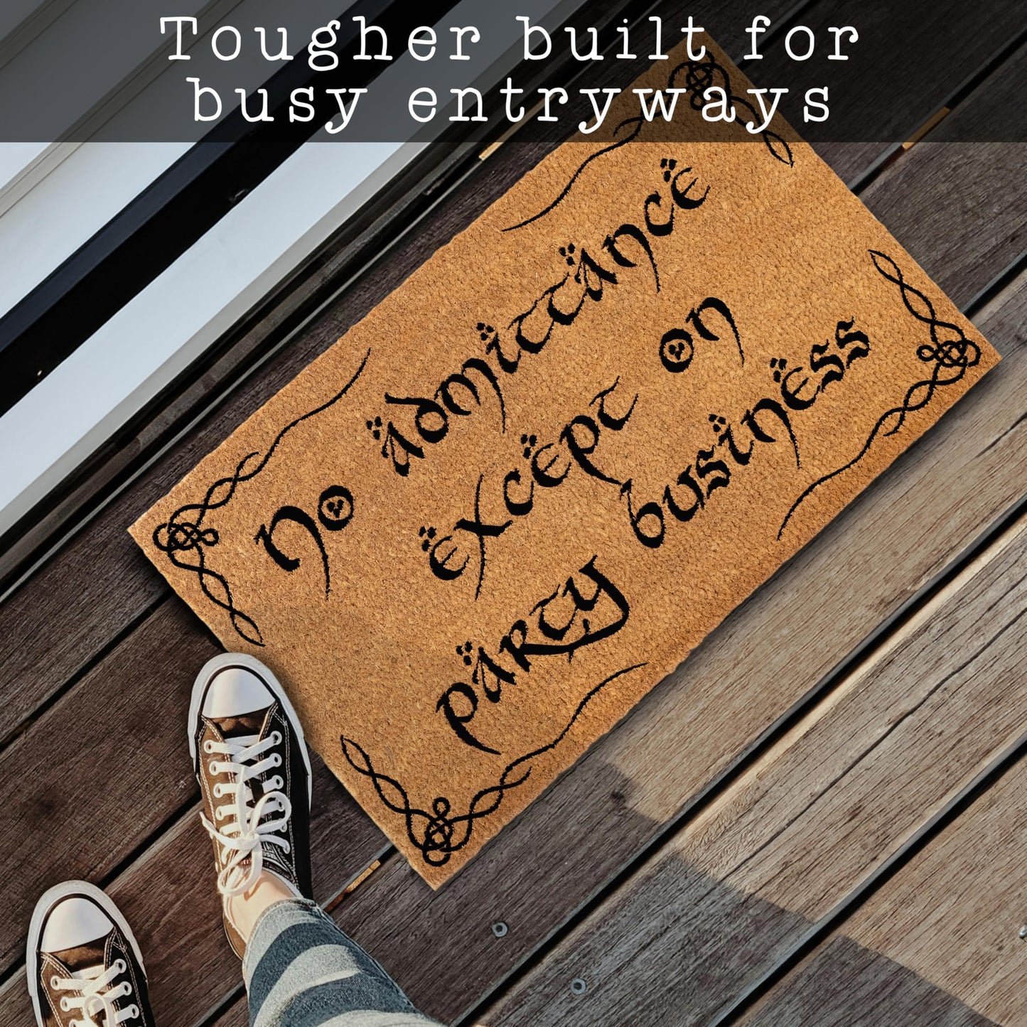 No Admittance Except On Party Business Door Mat Outdoor 30x17 Inch, Nerd Welcome Mat Outside Entrance for Covered Porch or Patio, LOTR Gift