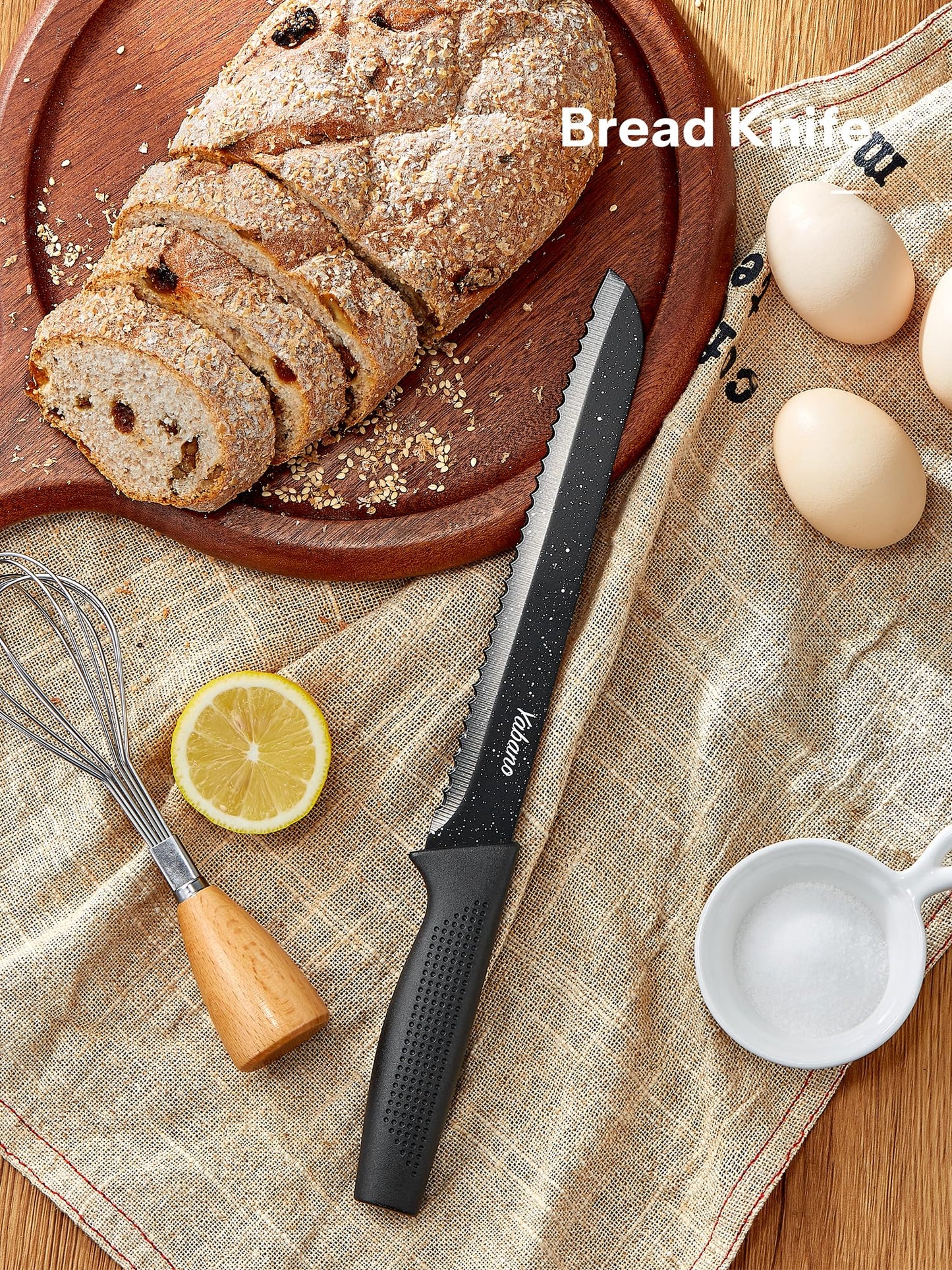Knife Set, Yabano No Rust Kitchen Knives with PE Universal Knife Block 7 Pieces, High Grade Small Knife Block Set with Black Coating, Dishwasher Safe (White)