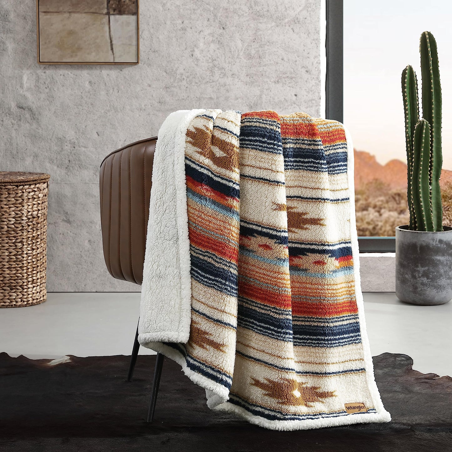 Wrangler- Throw Blanket, Ultra Soft Plush Home Decor, All Season Reversible Sherpa Bedding (Coyote Sands Ivory, 50 x 60)