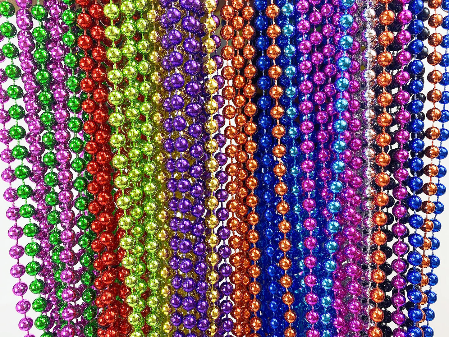GIFTEXPRESS 144 Pack Mardi Gras Beads Necklaces, Unisex-Adult, Party-Goers, Festival Attendees, Plastic, No Gemstone, Mardi Gras Beads Necklace, 6742051011