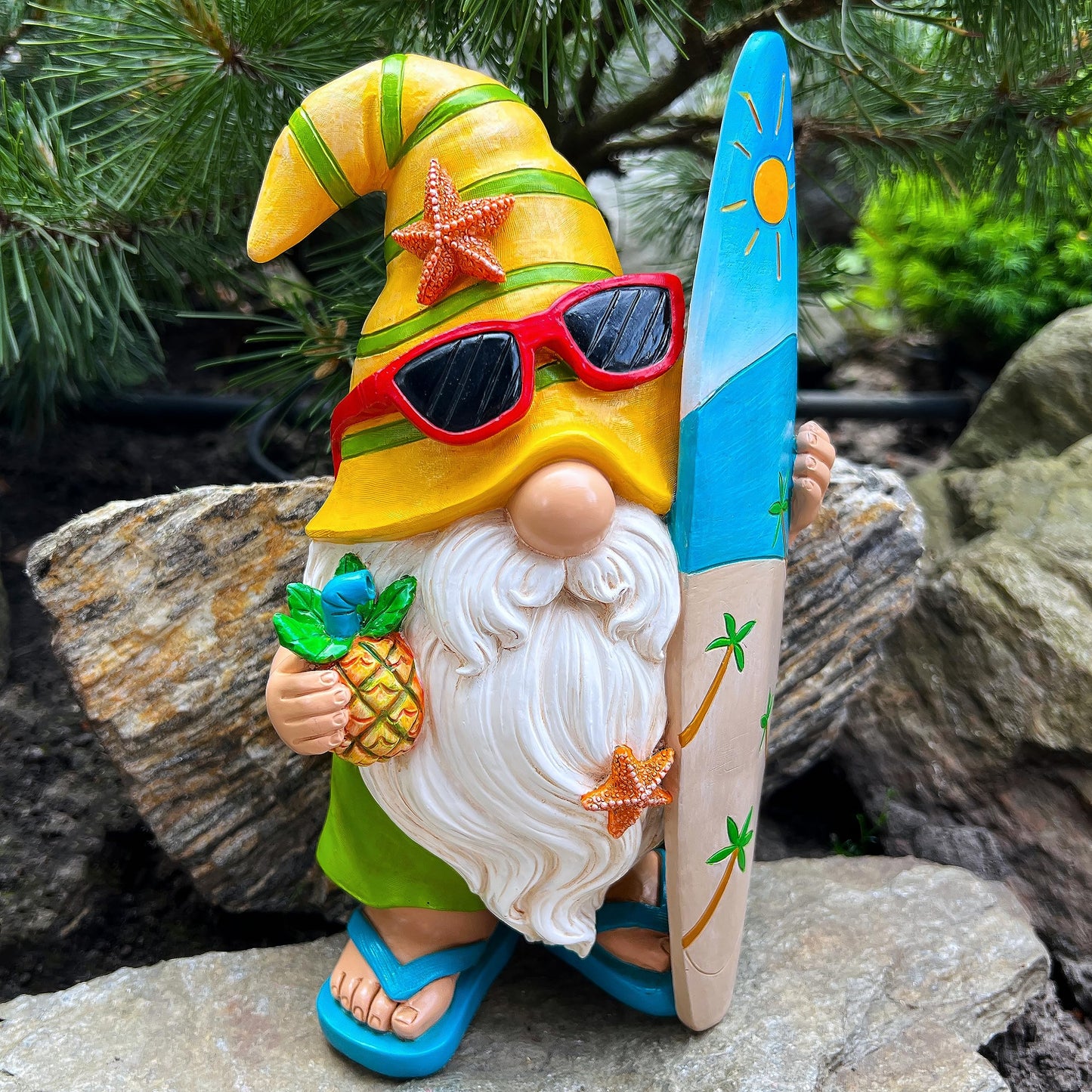 Mood Lab Garden Gnome - Surfer Gnome Figurine - 9.1 inch (23.2cm) Tall Funny Lawn Statue - for Outdoor & House Decor